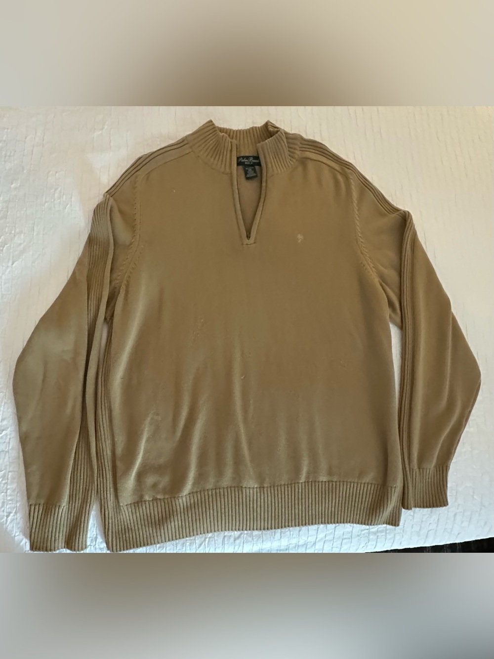 Men's Zip-Up Collar Sweater in Tan by Polo by Ralph Lauren